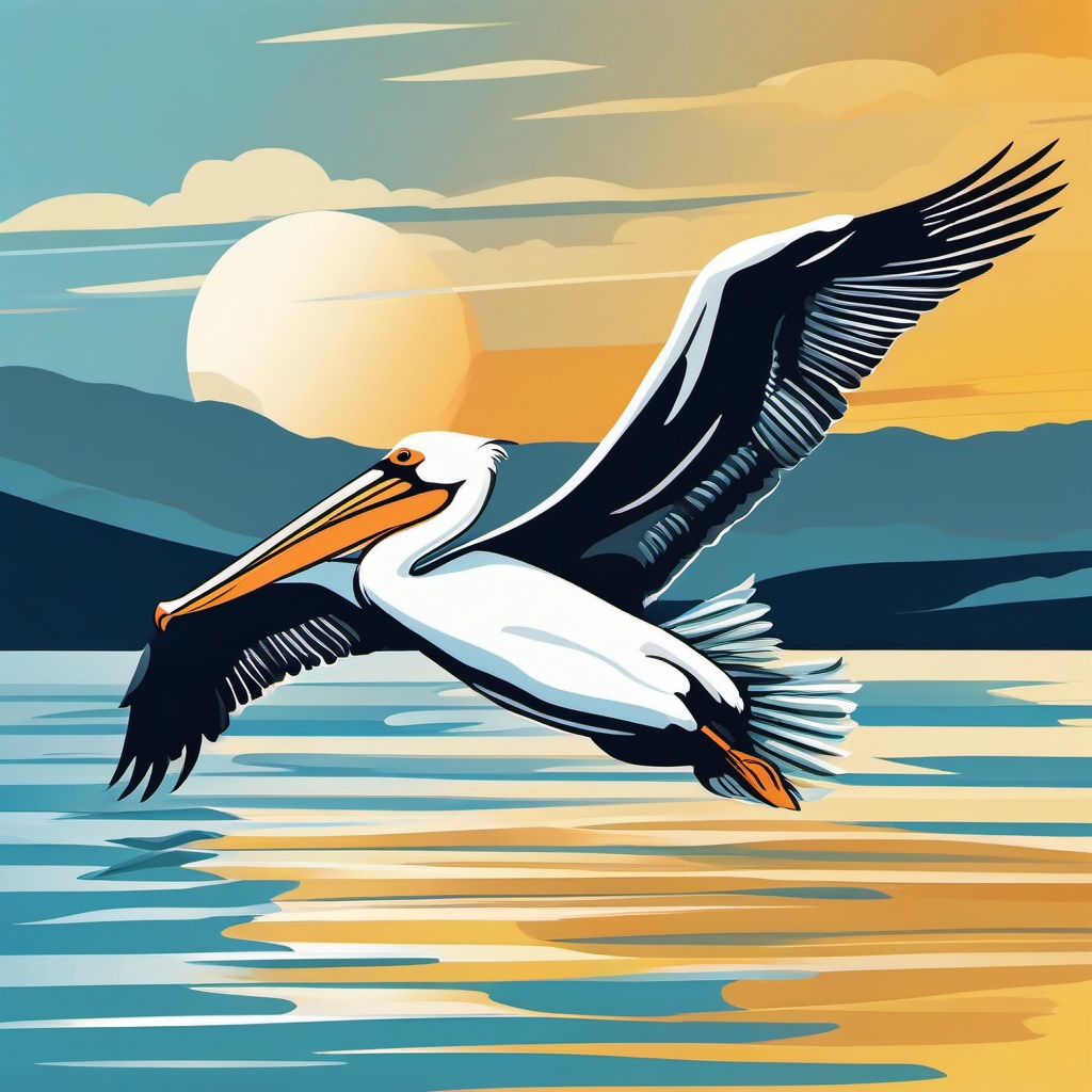 Pelican clipart - Large water bird gliding over the ocean, ,color clipart vector style