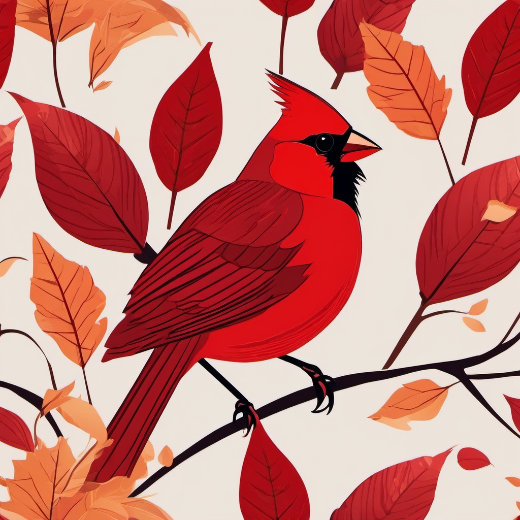 Cardinal Clipart - Cardinal bird amidst vibrant red autumn leaves , minimal, 2d