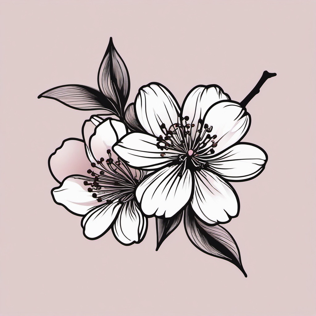 cherry blossom black tattoo  simple vector color tattoo