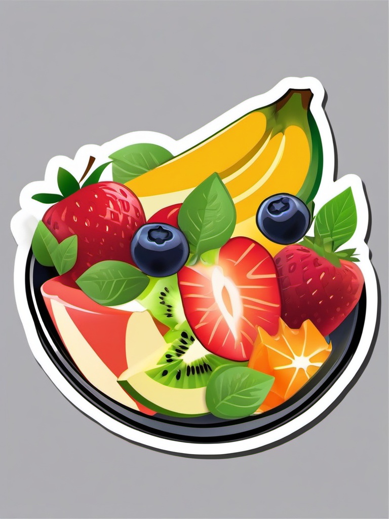 Fruit Salad Bowl Sticker - Nourish your body with a colorful and refreshing bowl of fruit salad, , sticker vector art, minimalist design