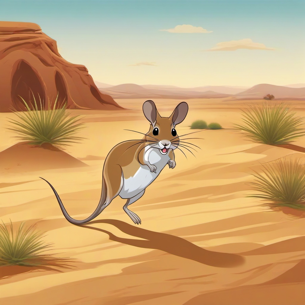 Kangaroo Rat cartoon - Kangaroo Rat jumping across desert sand  