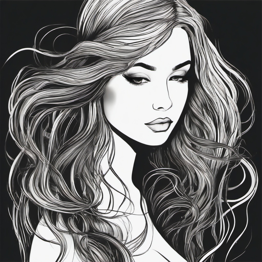 drawing of a mermaid with long hair  minimal rough sketch scribbles,doodles,black and white