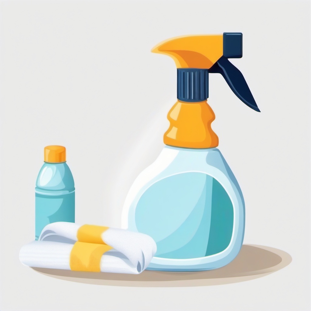 Cleaning spray bottle and cloth clipart.  vector style illustration, white background