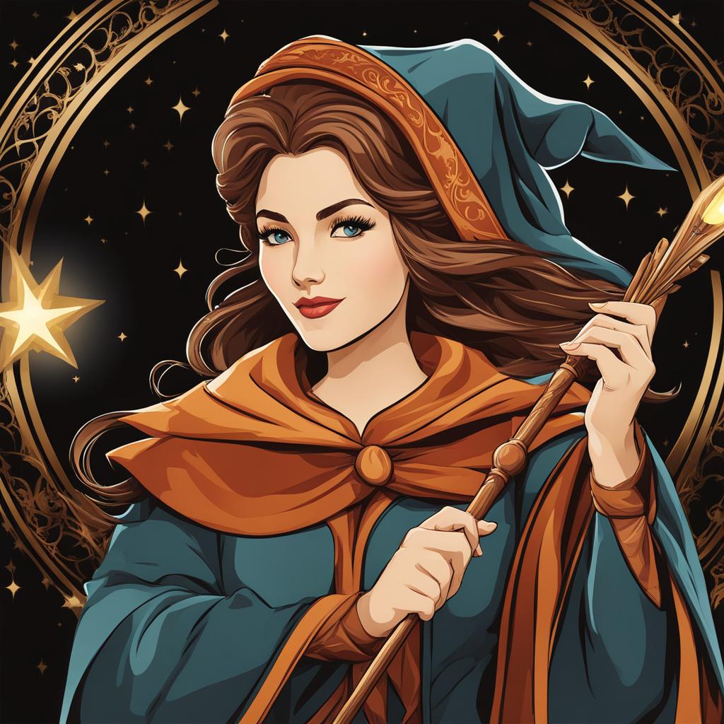 wizardess clipart - a skilled wizardess casting a spell with her wand. 