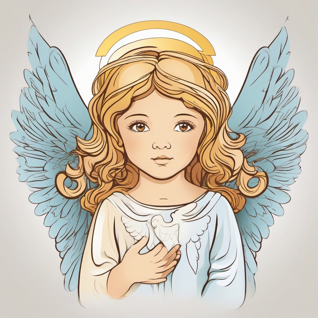 Angel clipart - guardian angel watching over a child  color,minimalist,vector clipart