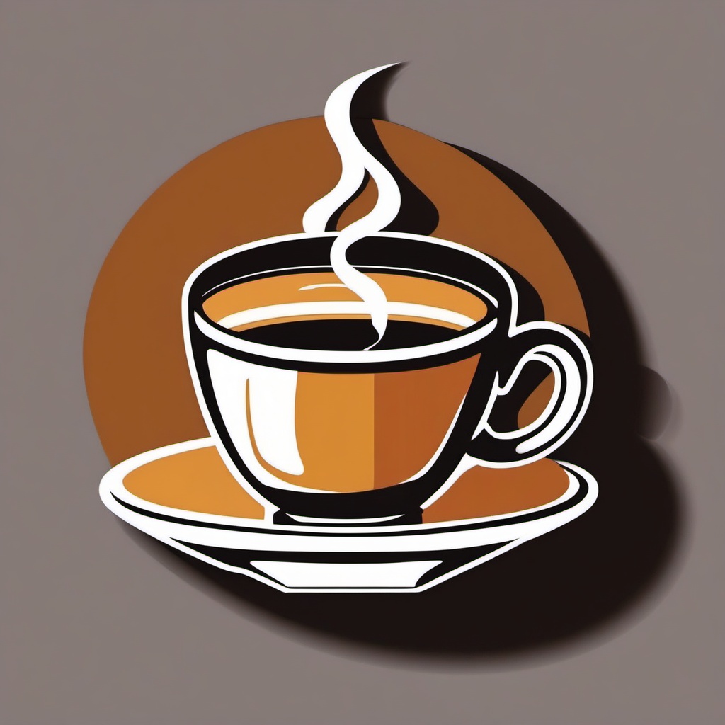 Coffee Cup with Steam Sticker - Steaming coffee cup on a saucer, ,vector color sticker art,minimal