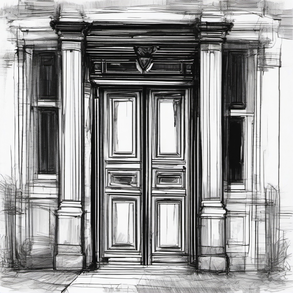 drawing of door  minimal rough scribbles,doodles,black and white