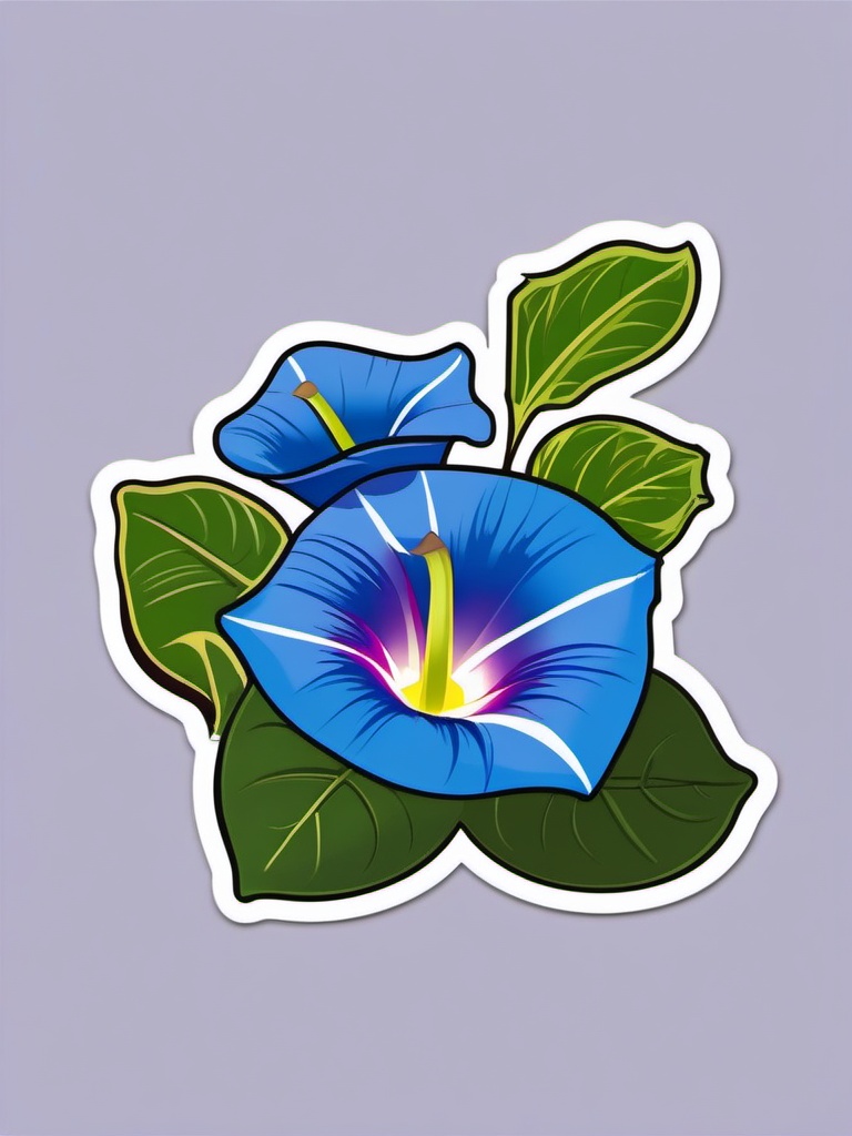 Morning Glory Sticker - Greet the day with the vibrant and trumpet-shaped blooms of morning glories, , sticker vector art, minimalist design