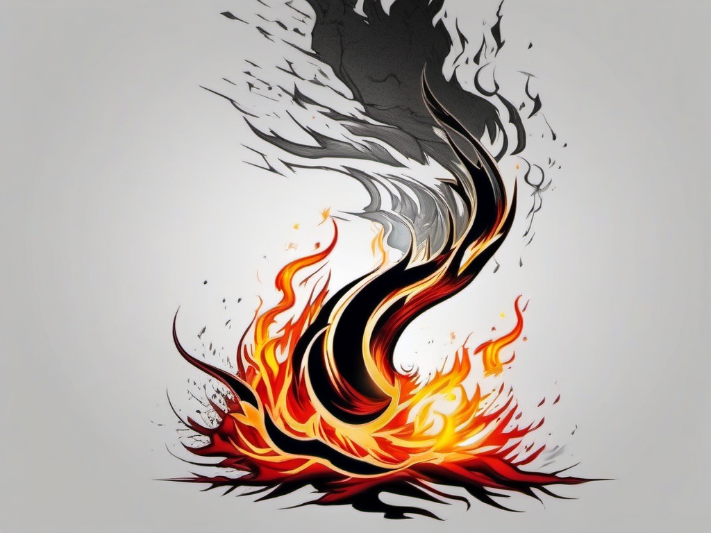 fire and lightning tattoo  simple color tattoo,white background