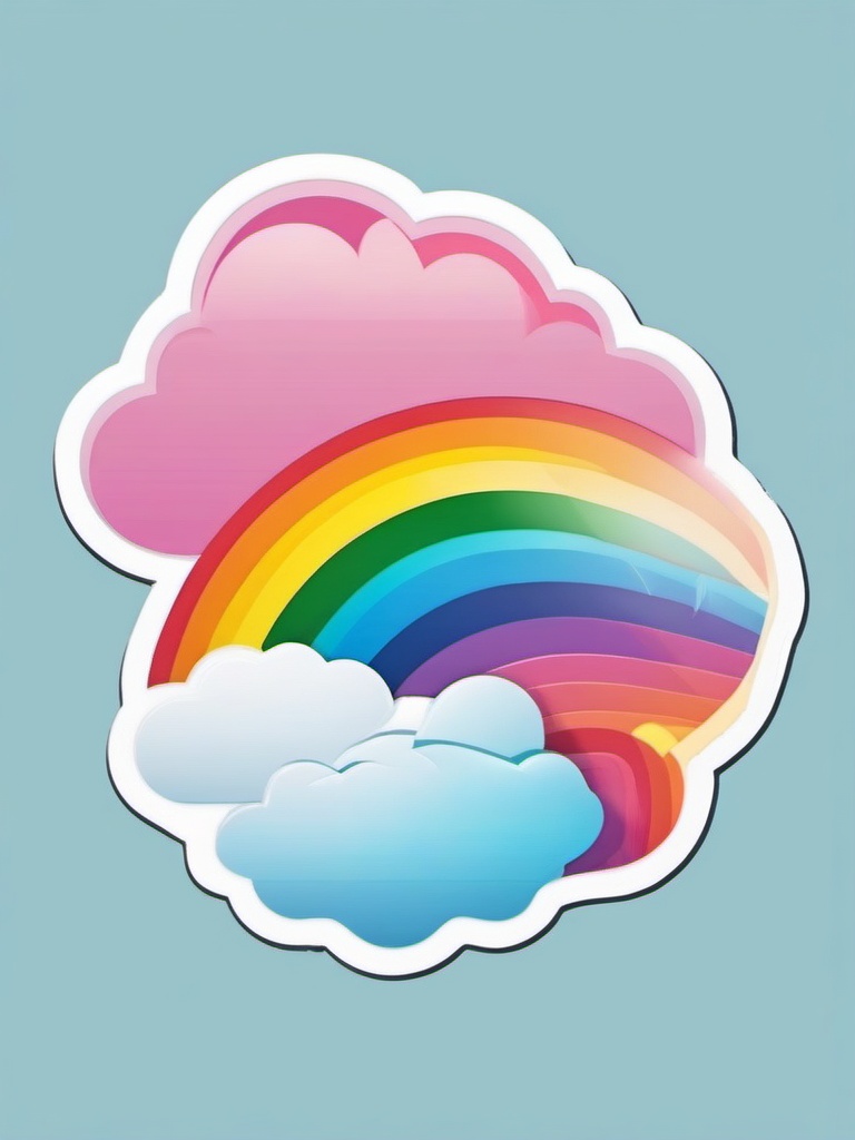 Cloud with Rainbow Sticker - Fluffy cloud with a vibrant rainbow, ,vector color sticker art,minimal