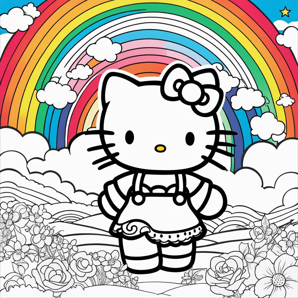 hello kitty coloring pages - hello kitty paints a beautiful rainbow in the sky. 