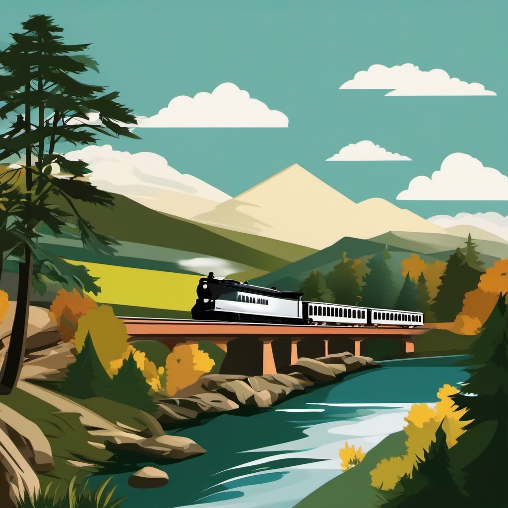 Train clipart - train passing through a scenic landscape  