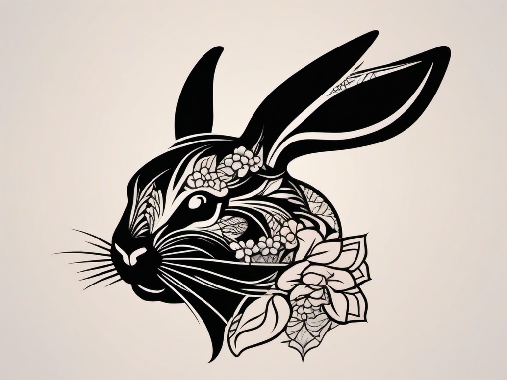 traditional japanese rabbit tattoo  minimalist color tattoo, vector