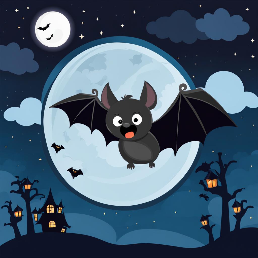 bat clipart,flying through the spooky night sky 