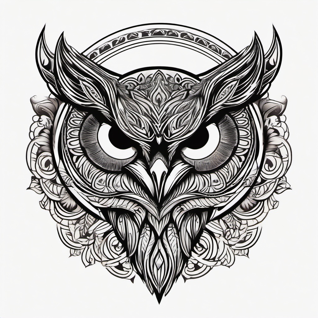 Night Owl Tattoos - Symbolize your nocturnal spirit with a night owl-themed tattoo.  simple color tattoo,vector style,white background