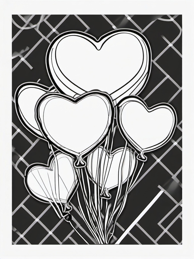 Hearts and Balloons Coloring Pages - Playful Hearts Attached to Balloons  minimal black outline printable sheet, coloring page