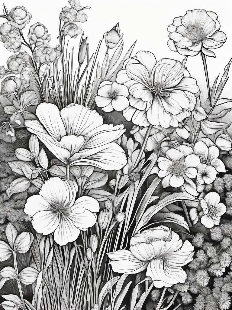 Floral Winter Blooms - Hardy flowers that survive the cold.  outling,coloring pages,black and white