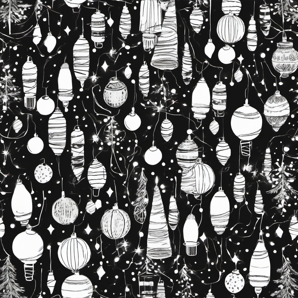 drawing of christmas lights  minimal rough sketch scribbles,doodles,black and white