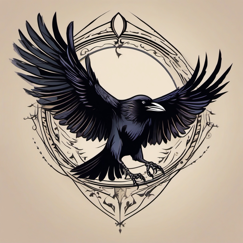 A skeletal raven soars, leaving a deathly messenger mark in the tattoo.  simple color tattoo style