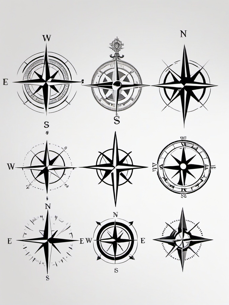 Compass Temporary Tattoo - Temporary tattoos featuring compass designs.  simple vector tattoo,minimalist,white background