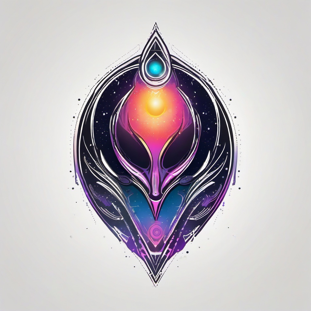 Alien Space Tattoo - Capture the essence of space with an alien space tattoo, blending cosmic elements in a unique design.  simple color tattoo,vector style,white background