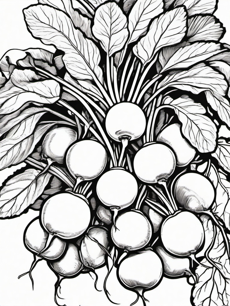 Vegetable Coloring Pages - Radishes with leafy tops  simple coloring pages