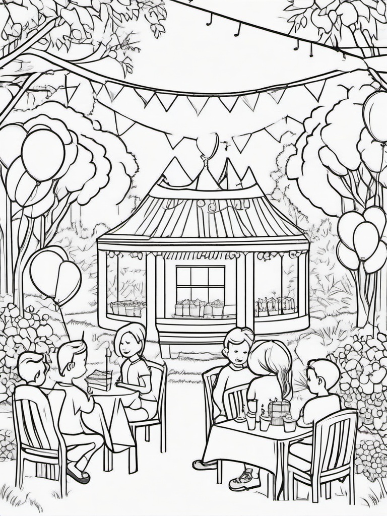 Birthday Party in the Park Coloring Pages - Outdoor Celebration in the Park  minimal black outline printable sheet, coloring page