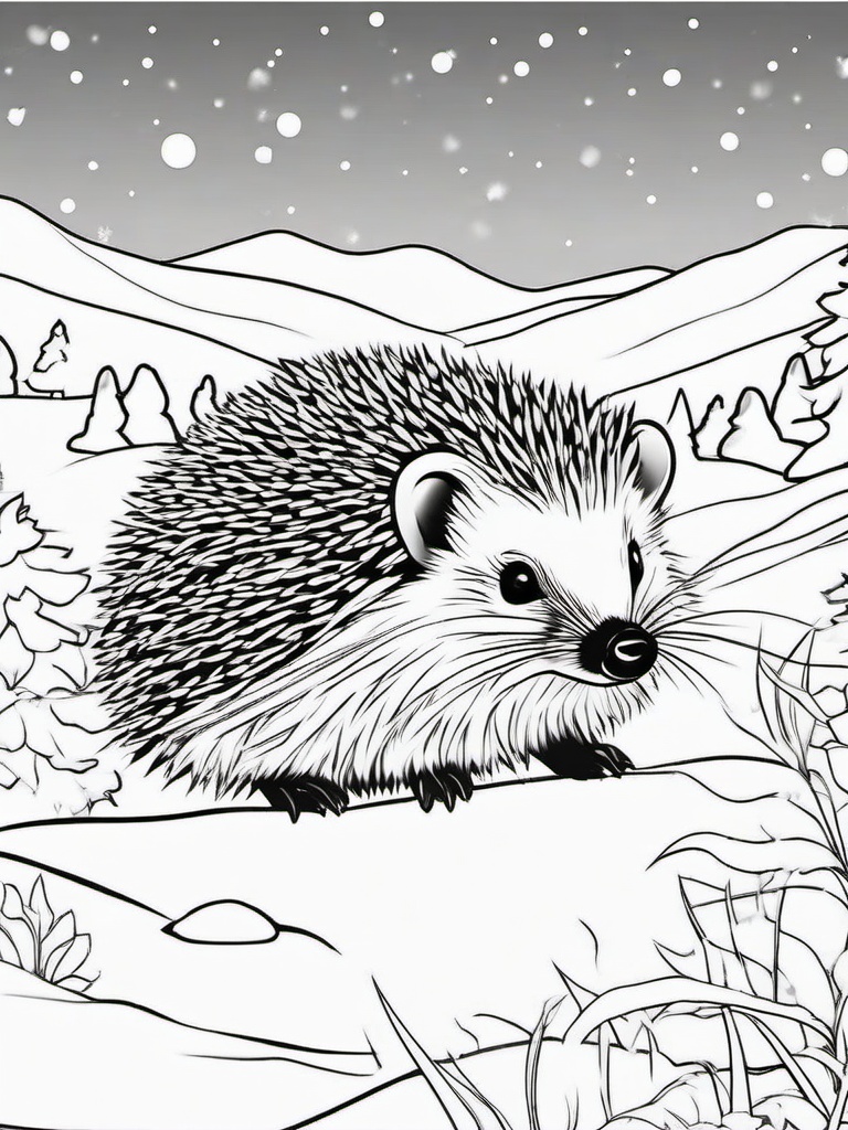 Winter Hedgehog Coloring Pages - Adorable Hedgehogs in Snowy Settings  minimal black outline printable sheet, coloring page