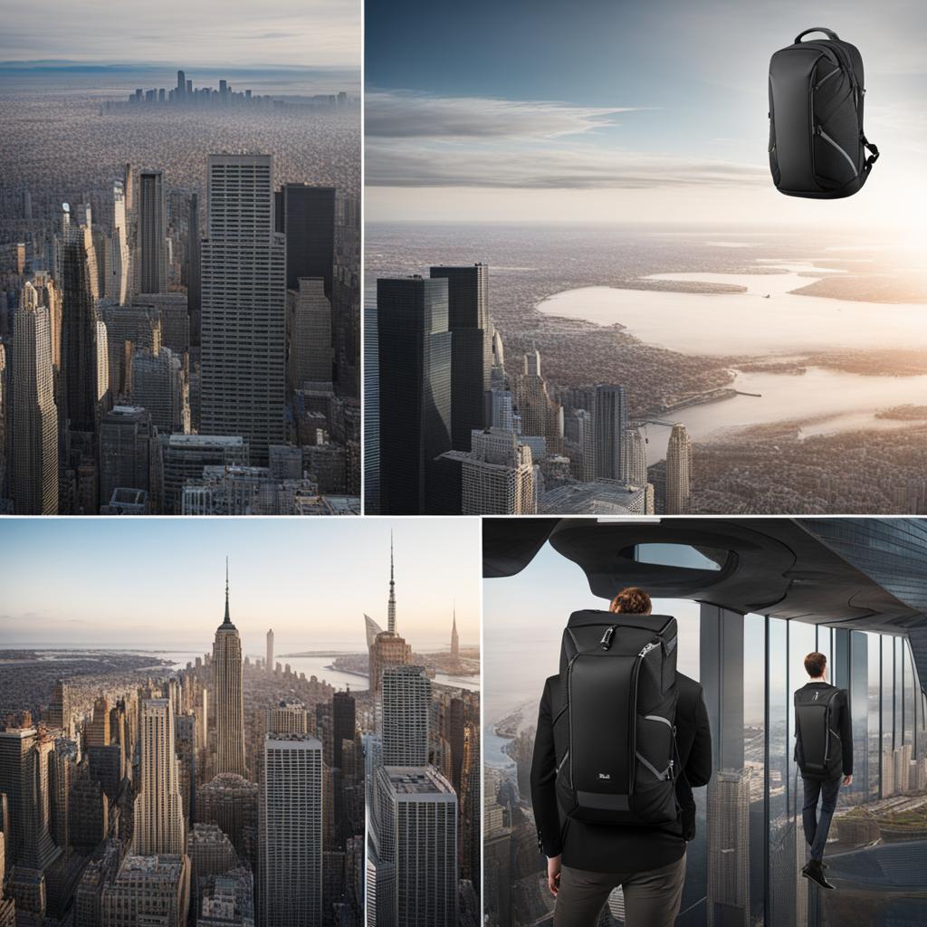 anti-gravity backpacks, allowing wearers to soar above landscapes and cityscapes. 