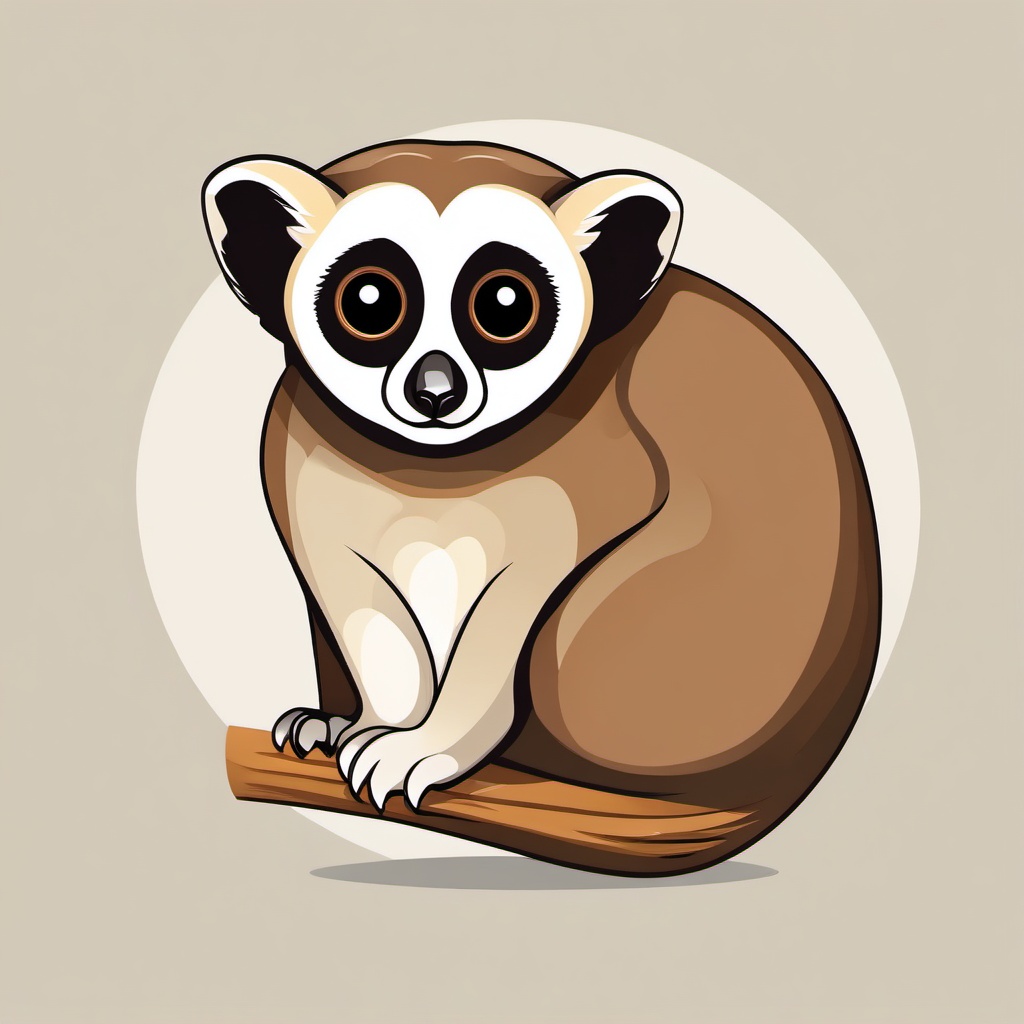 Slow Loris Clip Art - Slow loris with large round eyes,  color vector clipart, minimal style