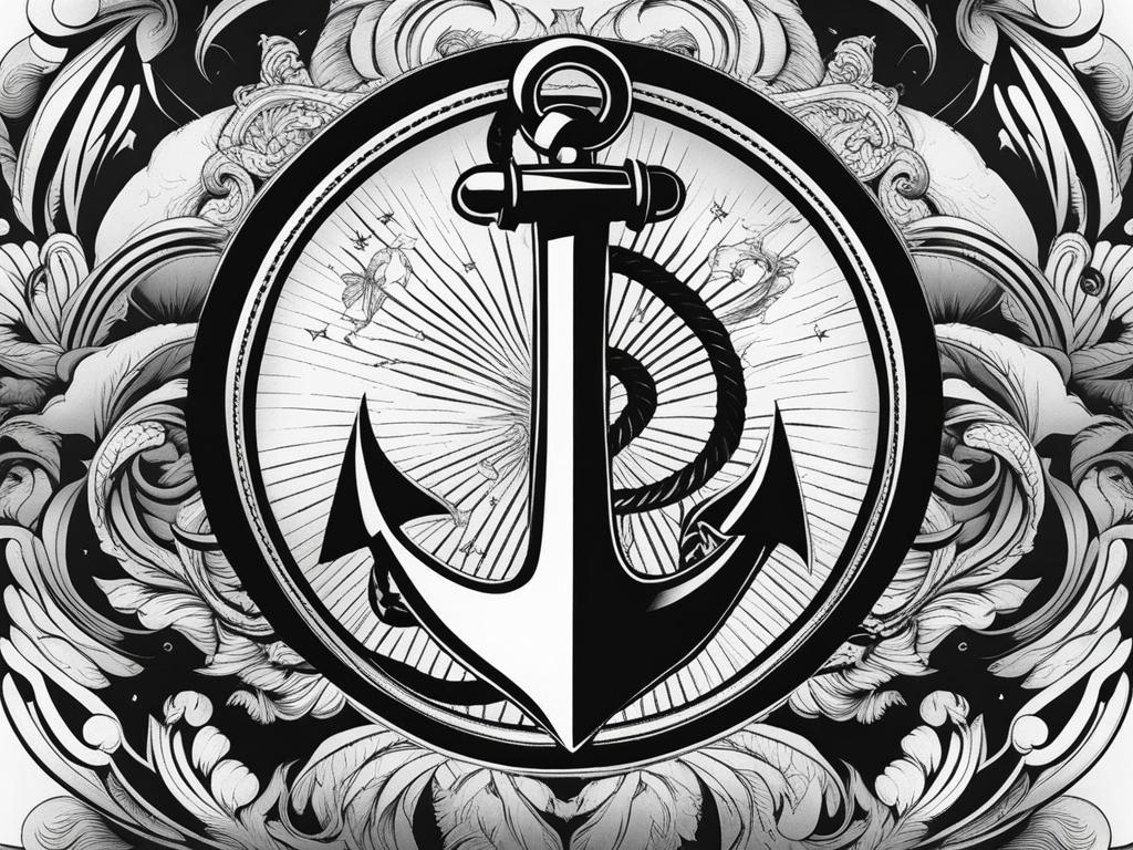 anchor tattoo black and white design 