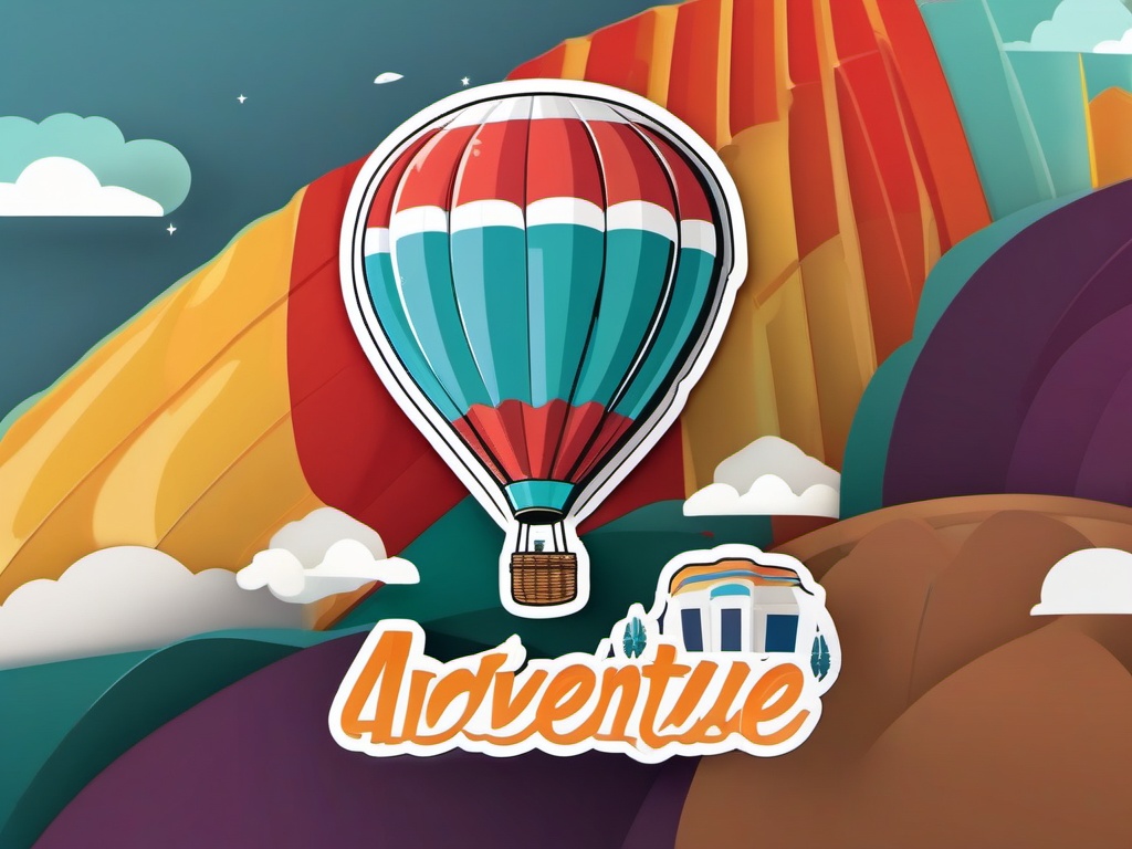 Hot Air Balloon Adventure Sticker - Adventurous hot air balloon ride, ,vector color sticker art,minimal