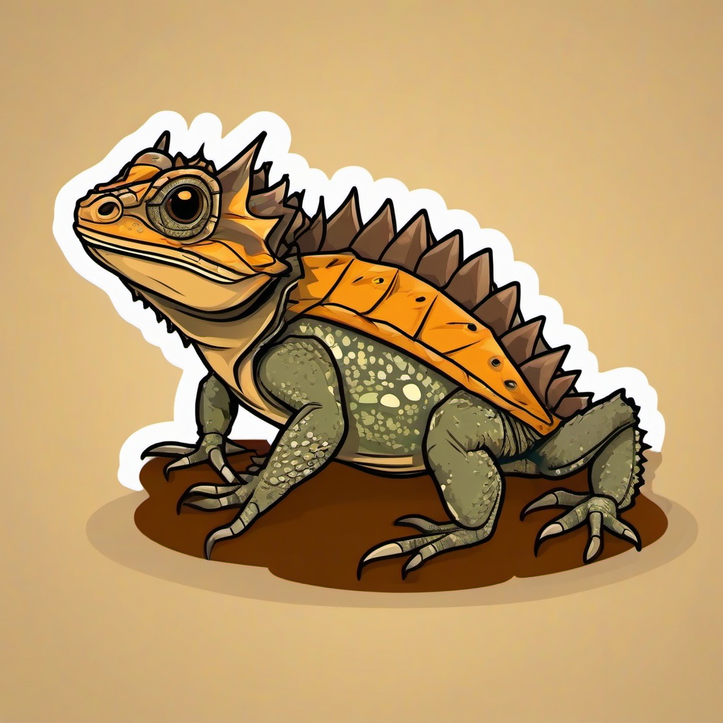 Texas Horned Lizard cartoon - spiky, desert lizard  cartoon sticker style