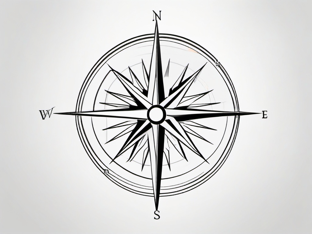 Simple Compass Tattoo Drawing - Simplified drawing of a compass tattoo.  simple vector tattoo,minimalist,white background