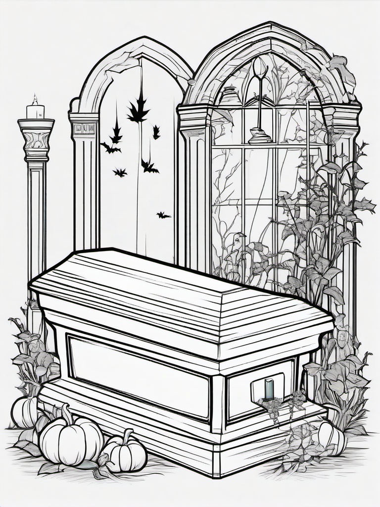 Coffin Coloring Pages - Spooky Resting Place for the Dead  minimal black outline printable sheet, coloring page