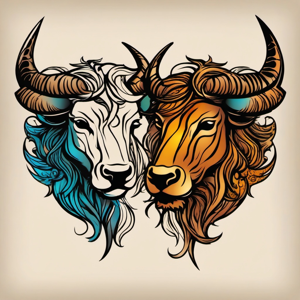 leo and taurus tattoo  simple vector color tattoo