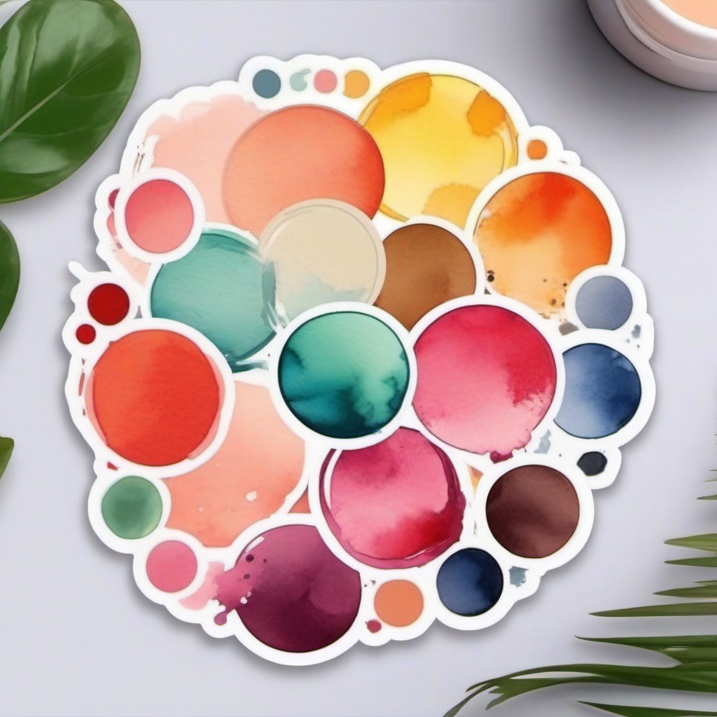 Palette with Watercolor Splashes Sticker - Palette surrounded by watercolor splashes, ,vector color sticker art,minimal