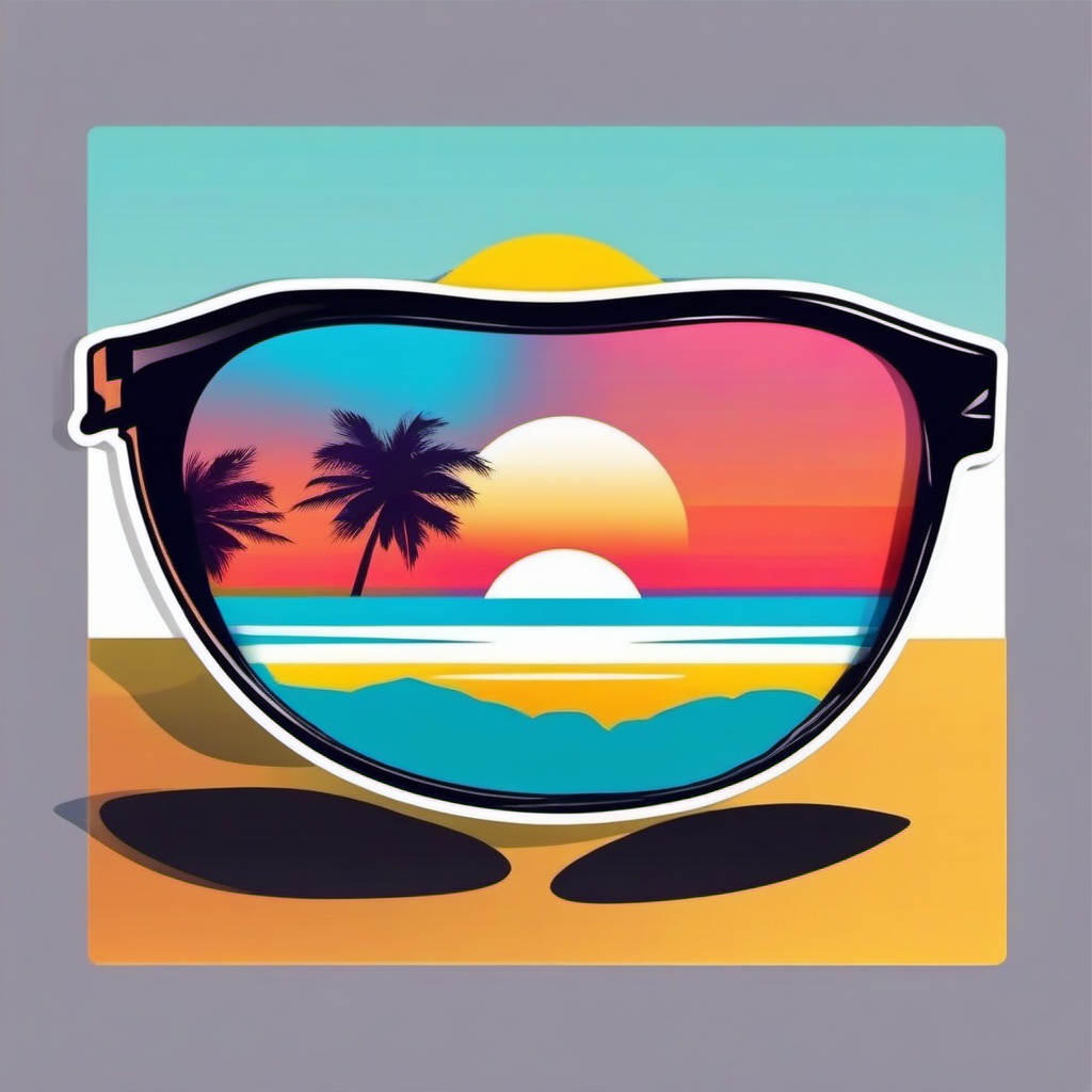 Sunglasses Reflection Sticker - Sunglasses with a reflected scene, ,vector color sticker art,minimal