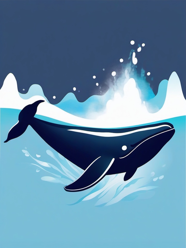 Whale clipart - whale with its blowhole spraying water  color,minimalist,vector clipart