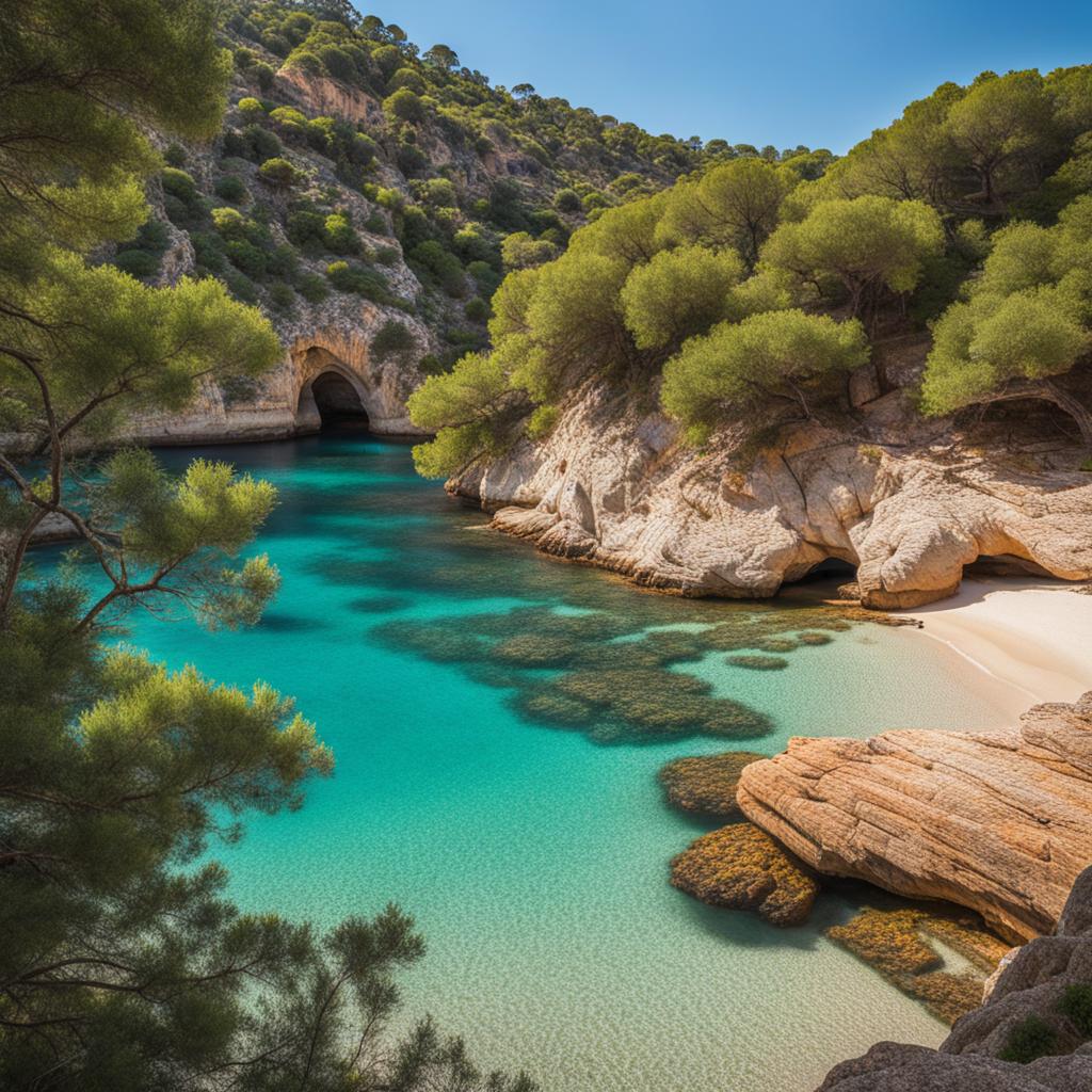 lesser-known bays of mallorca - create an artwork that showcases the lesser-known bays and beaches of mallorca, away from the tourist crowds. 