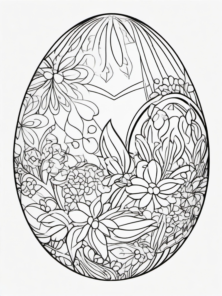 Easter Egg with Festive Decorations Coloring Pages - Eggs Dressed for a Celebration  minimal black outline printable sheet, coloring page