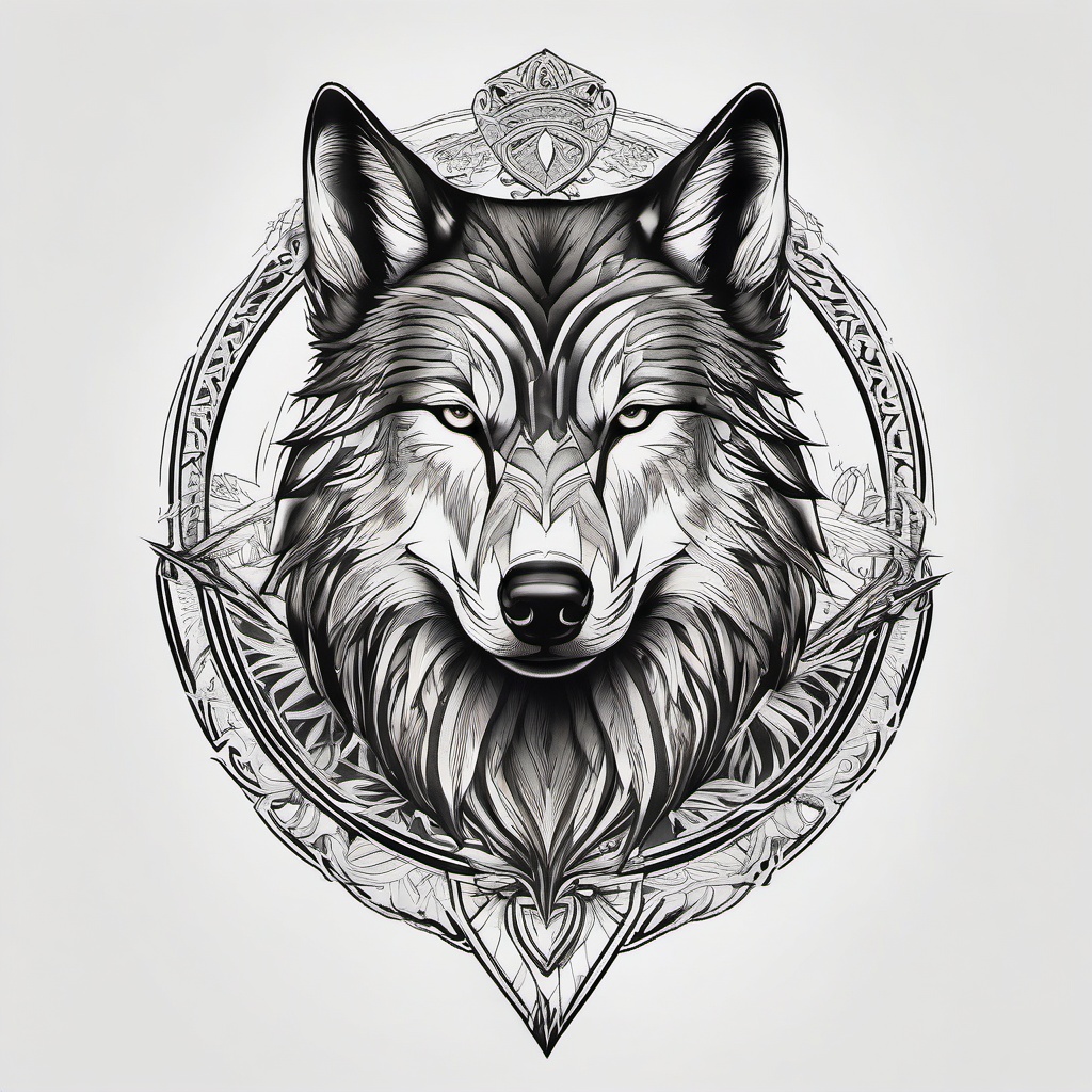 Alpha Wolf Tattoo,tattoo representing the leader of the wolf pack, symbol of authority and strength. , tattoo design, white clean background