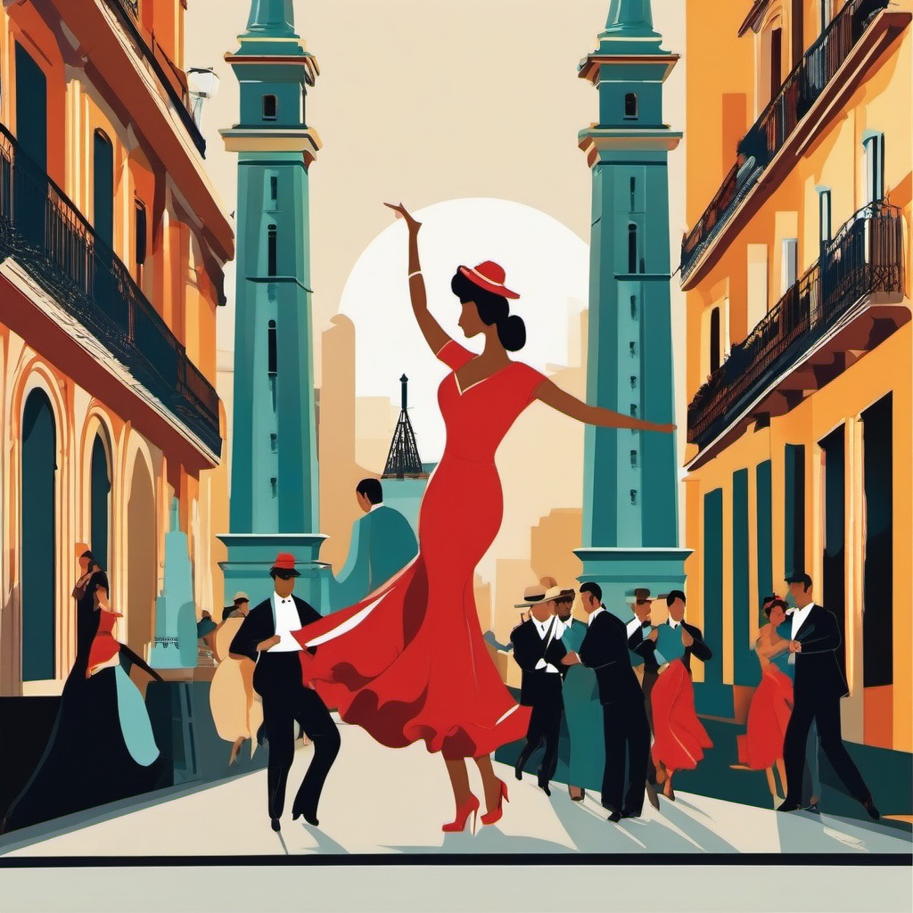 Buenos Aires clipart - Obelisco and Tango dancers in Argentina,  color vector clipart