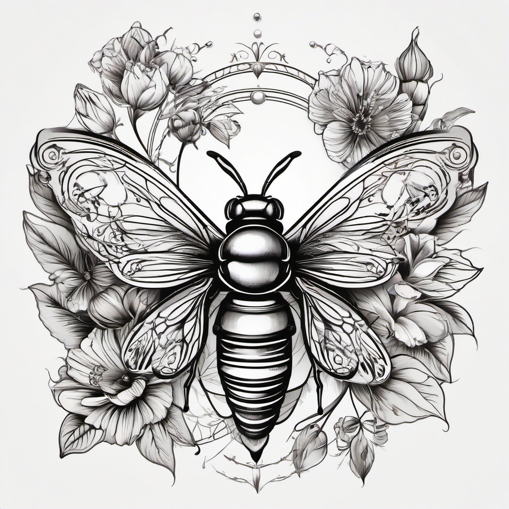 butterfly bee tattoo  vector tattoo design