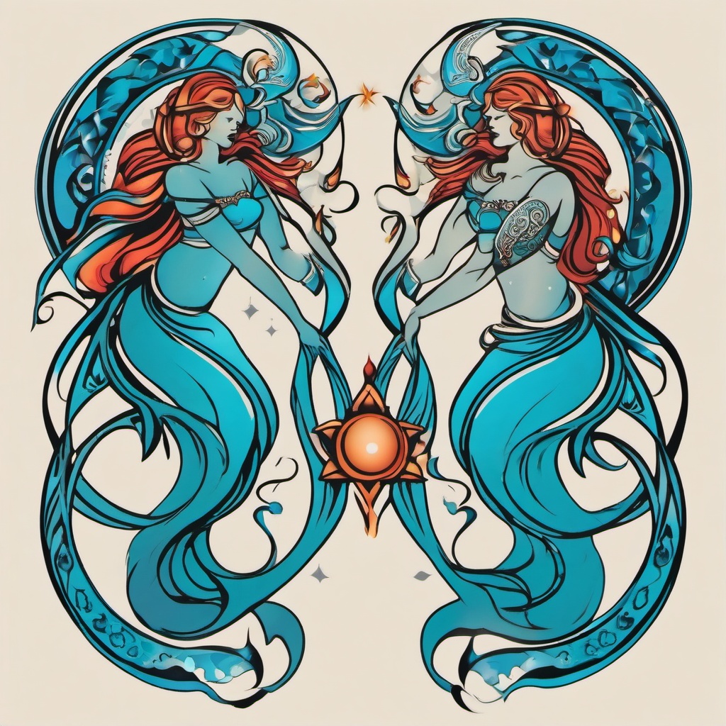 aquarius and cancer tattoo  simple vector color tattoo