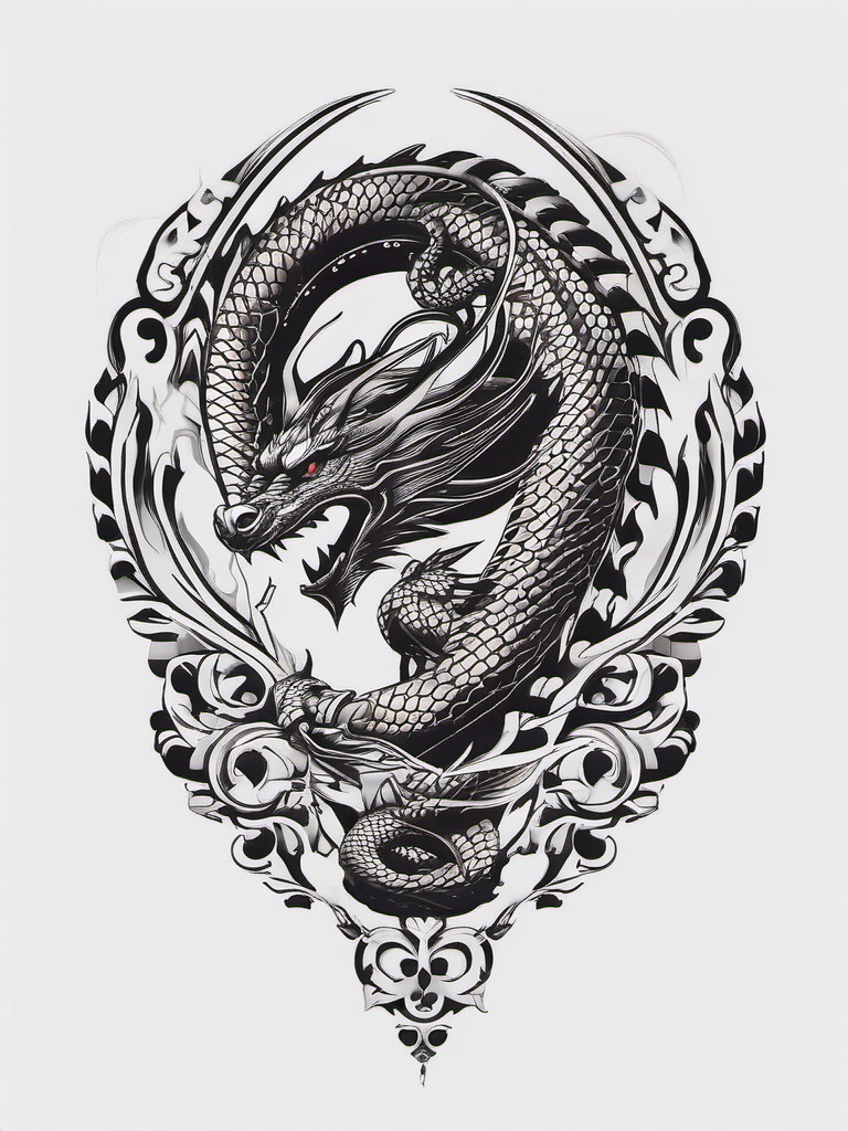 Armband Dragon Tattoo - Tattoos featuring dragon motifs in the form of an armband or bracelet.  simple color tattoo,minimalist,white background