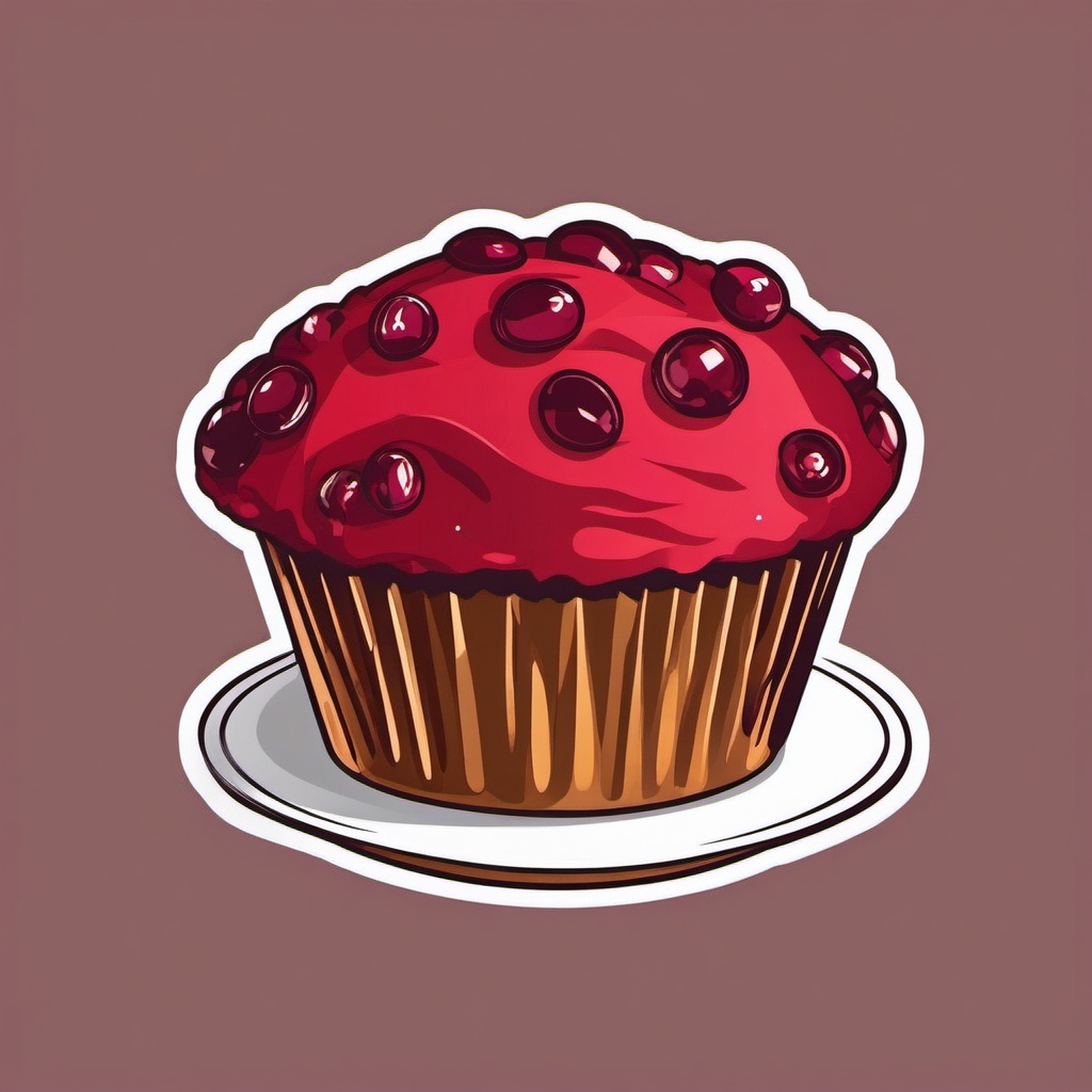 Cranberry Muffin Sticker - Enjoy a burst of tart and sweet flavors in a cranberry muffin, , sticker vector art, minimalist design