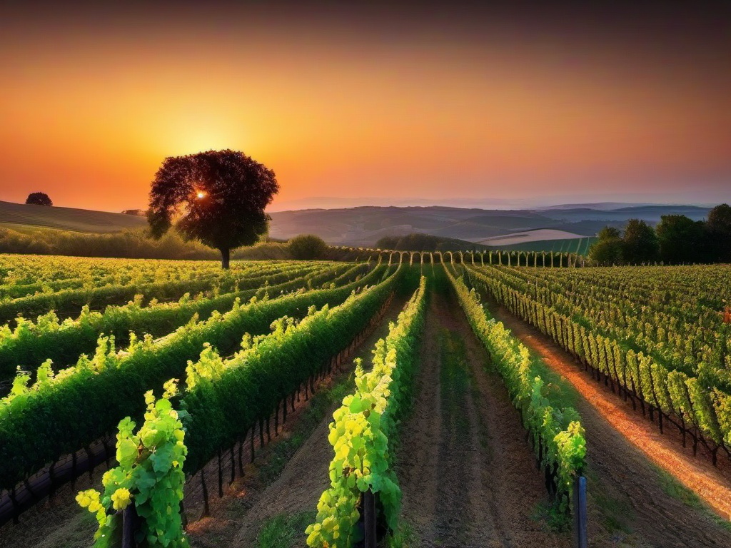 Sunset Wallpaper - Gentle sunset over rolling vineyards.  sunset background