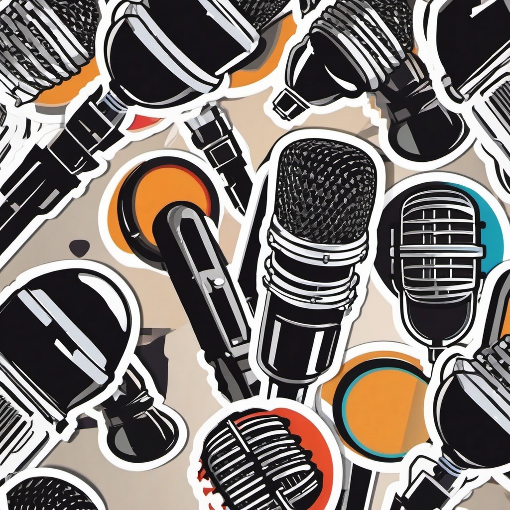 Microphone Sticker - Classic microphone illustration, ,vector color sticker art,minimal