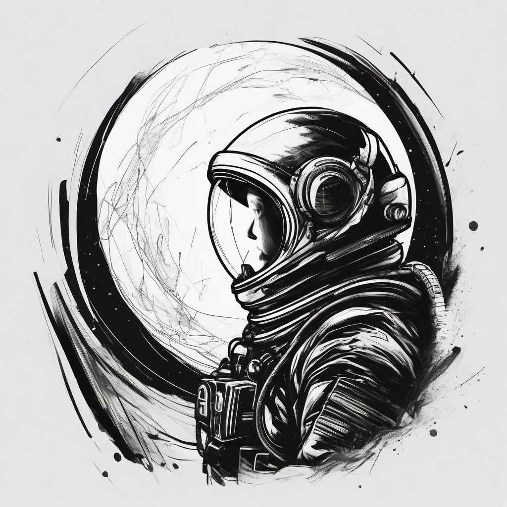 drawing of an astronaut exploring  minimal rough sketch scribbles,doodles,black and white